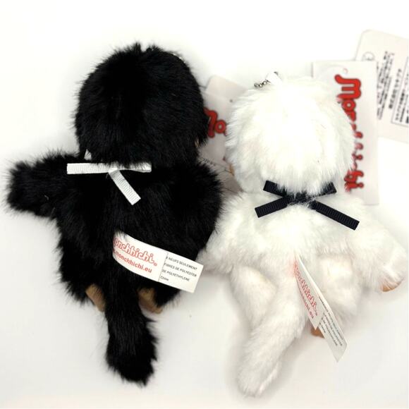 New Authentic Sekiguchi Set of 2 Monchhichi, Black and White, Plush Keychain - Picture 3 of 3